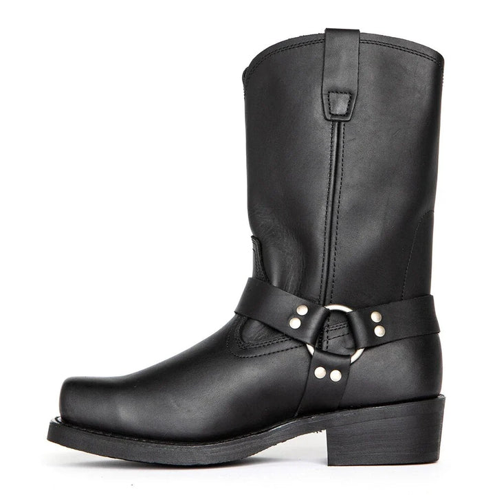 Men's Leather Short Boot – Retro Cowboy, Embossed Harness