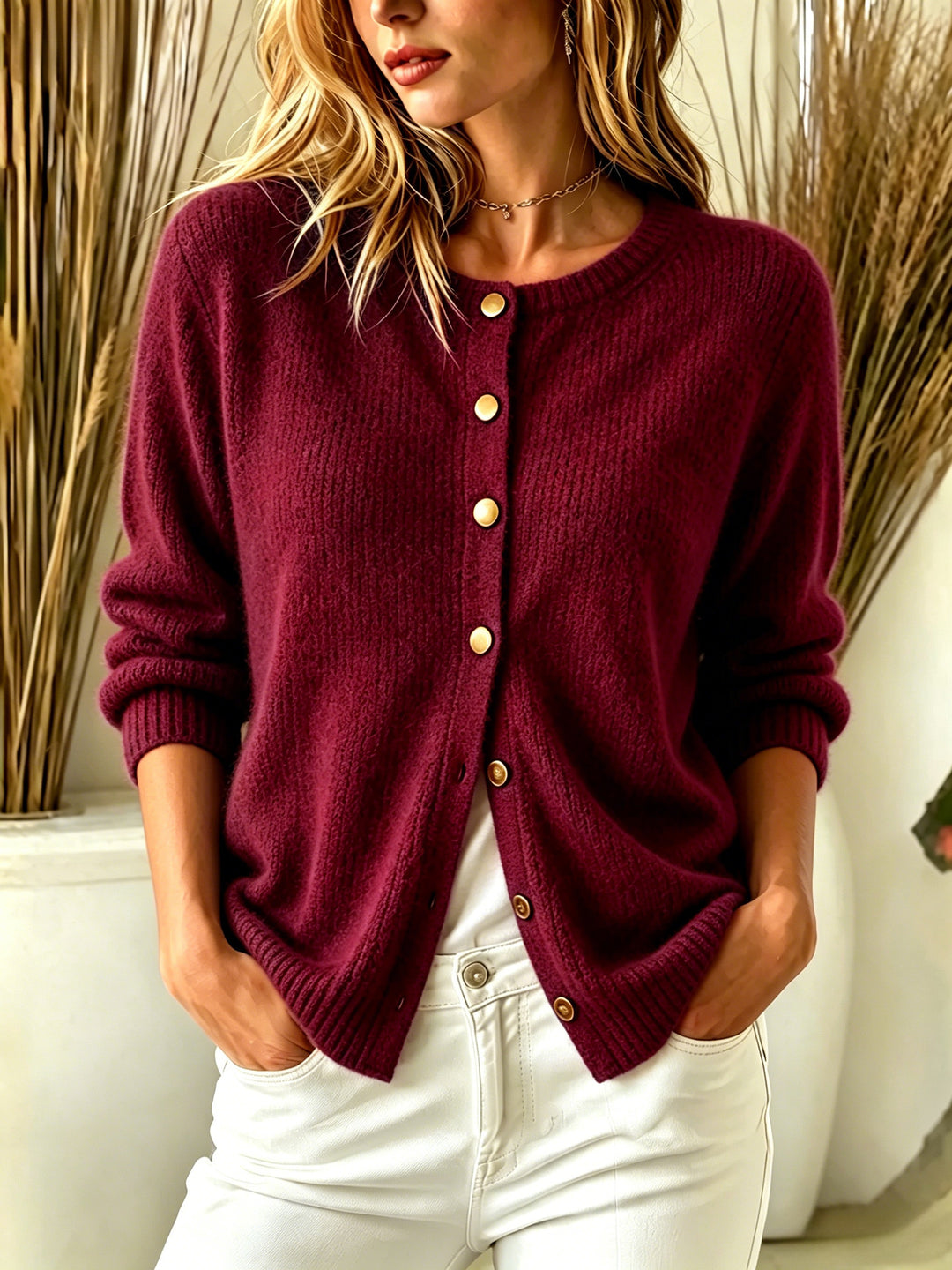 Women's Button-Up Cardigan – Knit Sweater for Layering, Long Sleeve