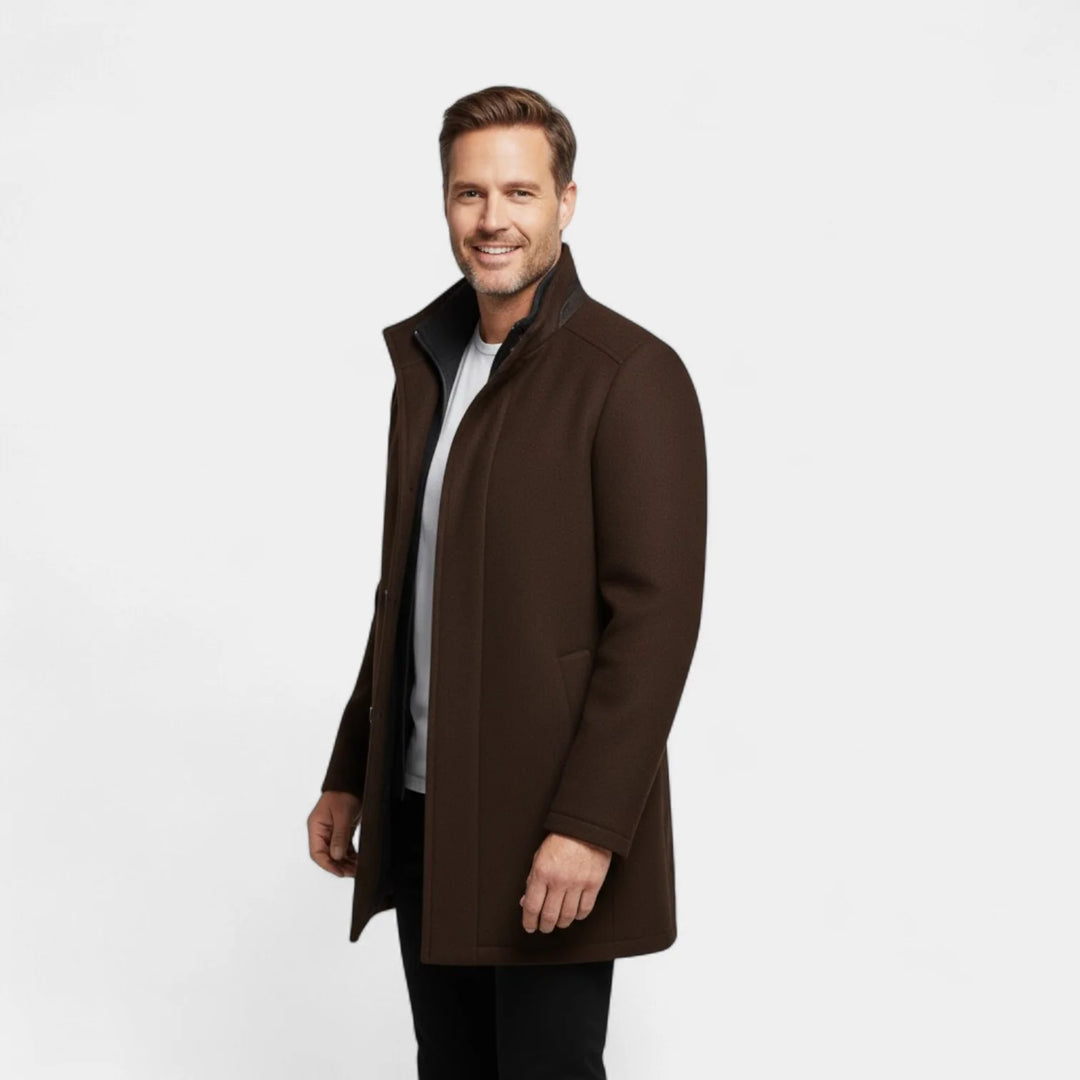 Men's Wool Coat with Double Collar & Removable Inner Vest