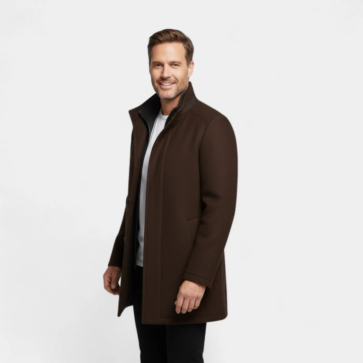 Men's Wool Coat with Double Collar & Removable Inner Vest