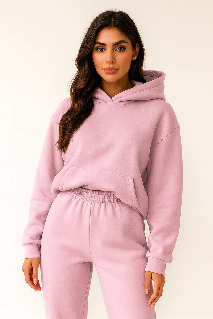 Women's Hooded Pajama Set – Linen-Feel, Relaxed Fit Loungewear