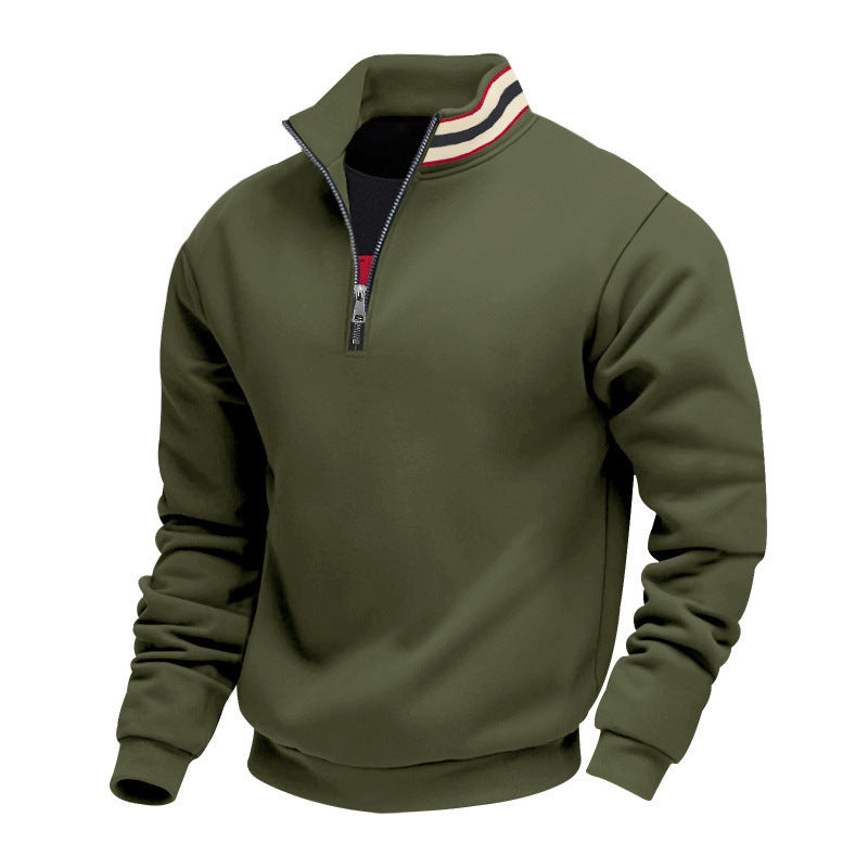 Men's Thermal Fleece-Lined Hoodie Stand Collar Half-Zip Pullover