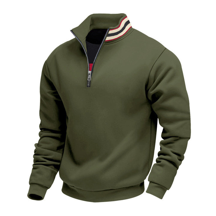 Men's Thermal Fleece-Lined Hoodie Stand Collar Half-Zip Pullover