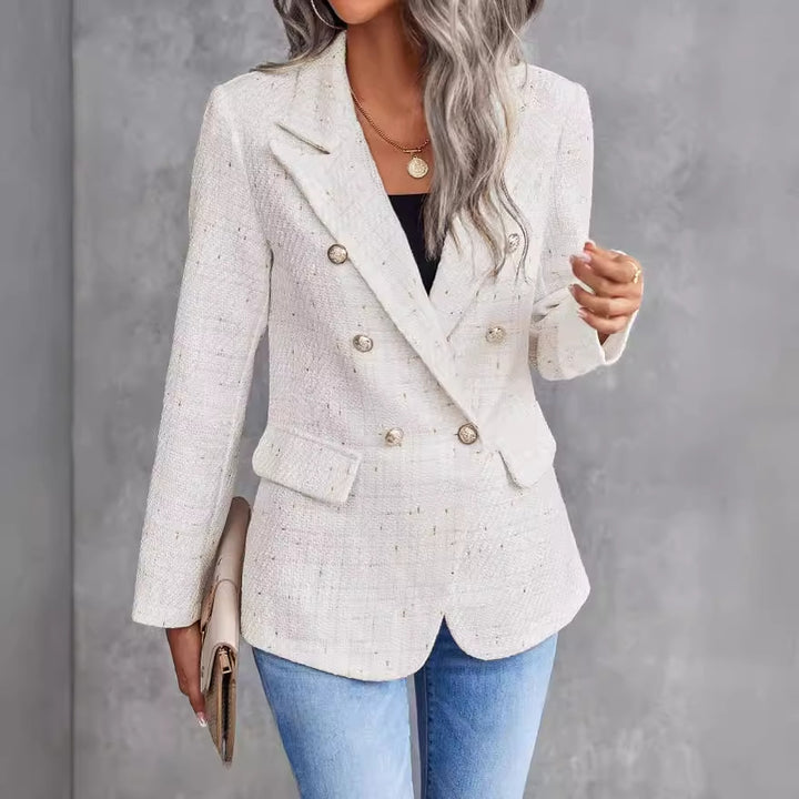 Tweed Double Breasted Jacket for Women – Structured Lapel Blazer