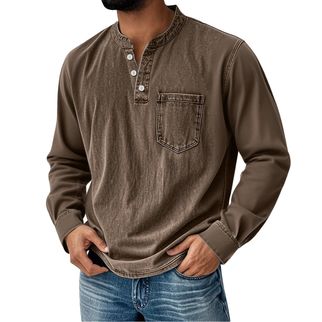 Men's Printed Three-Button Long Sleeve T-Shirt – Slim Fit Casual Style