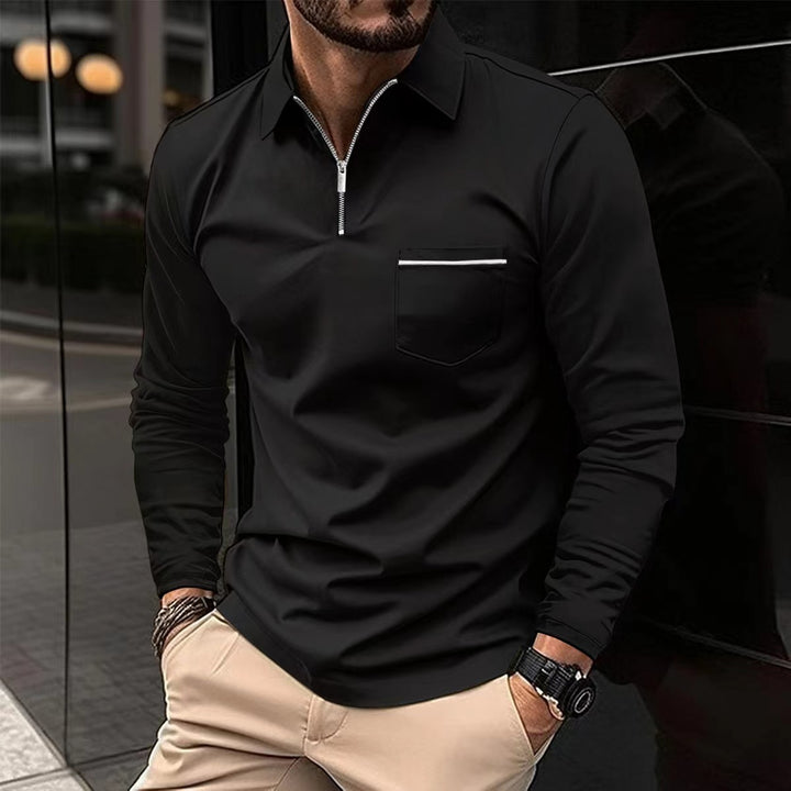 Men's Zip Pocket Polo Shirt – Cotton-Blend Quarter-Zip Top