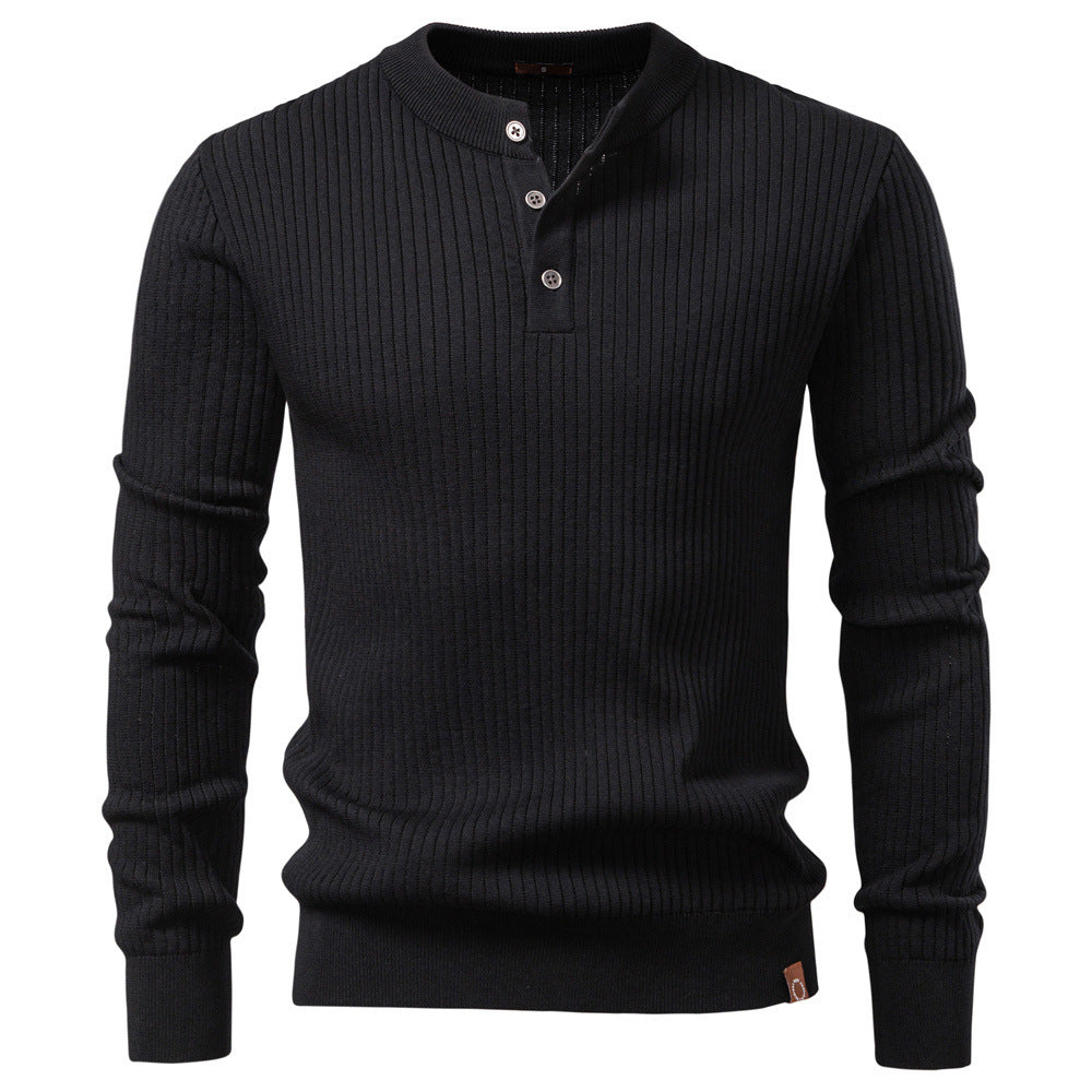 Men's Cotton Blend Henley Sweater – Slim Fit Ribbed Knit