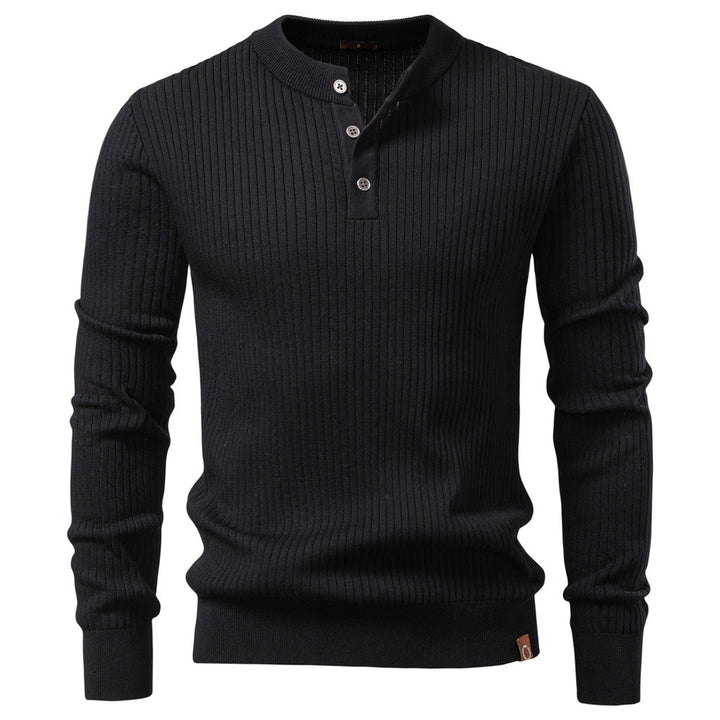Men's Cotton Blend Henley Sweater – Slim Fit Ribbed Knit
