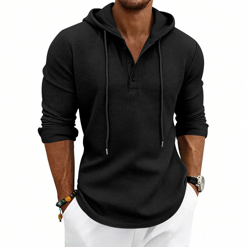 Men’s Henley Sweatshirt – Soft Structured Cotton Long Sleeve Pullover