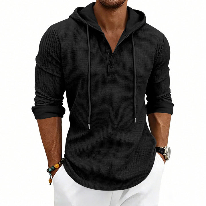Men’s Henley Sweatshirt – Soft Structured Cotton Long Sleeve Pullover