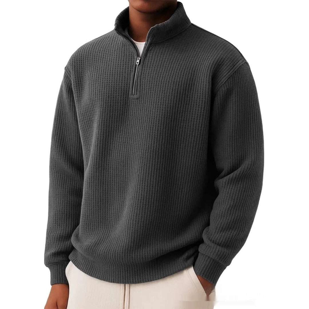 Men's Waffle Polo Shirt – Loose Fit Grid Knit Cotton Top