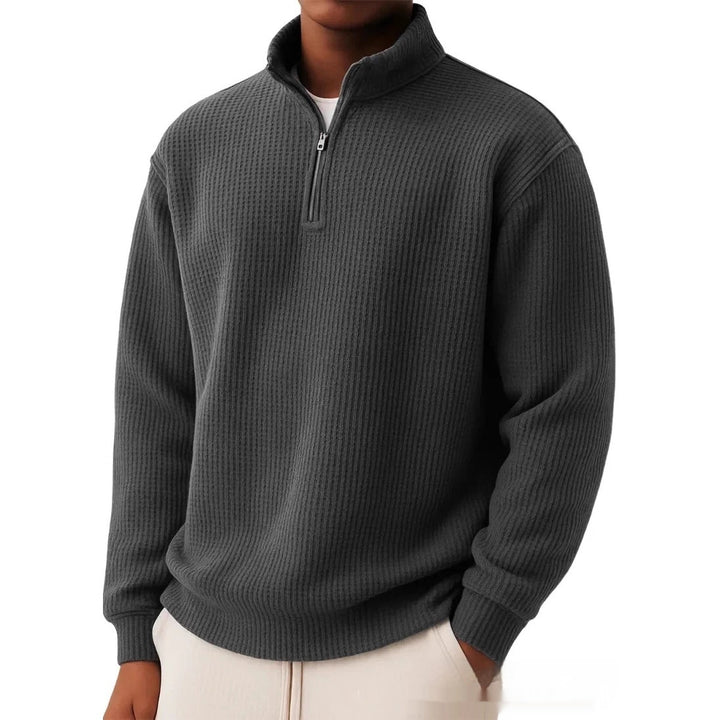 Men's Waffle Polo Shirt – Loose Fit Grid Knit Cotton Top