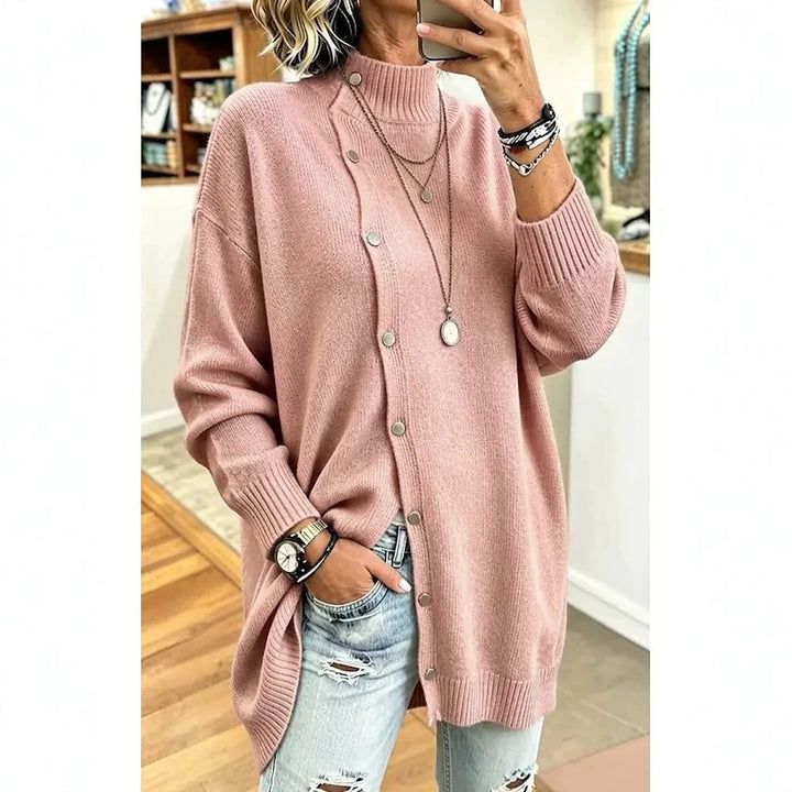 Women's Knit Turtleneck Cardigan – Button-Front Mid-Length Layer