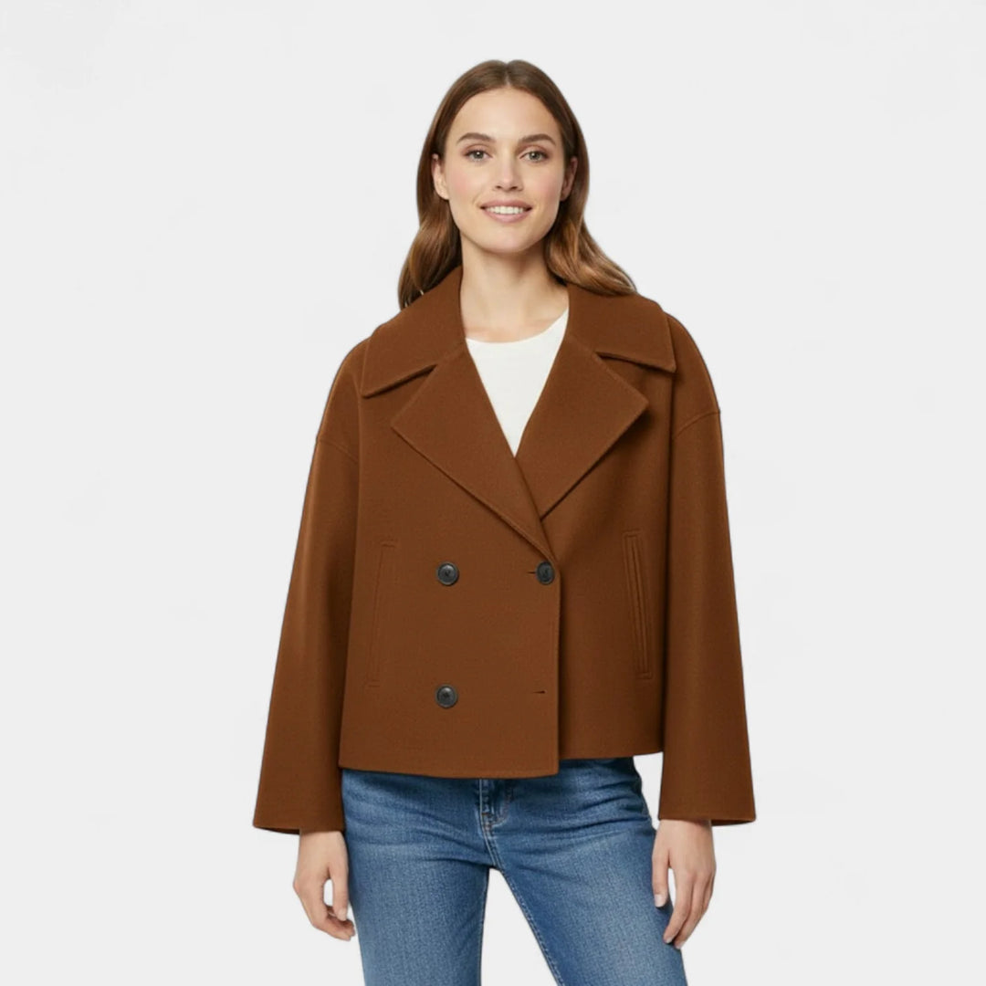 Women's Cropped Wool Blend Jacket – Double-Breasted, Structured Fit