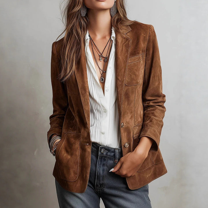 Women's Suede Jacket – Retro Single-Breasted, Loose Fit