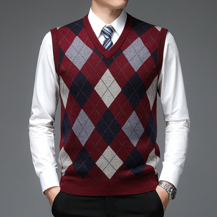 Men's Wool Blend Knitted Vest – Classic Sleeveless Pullover Style