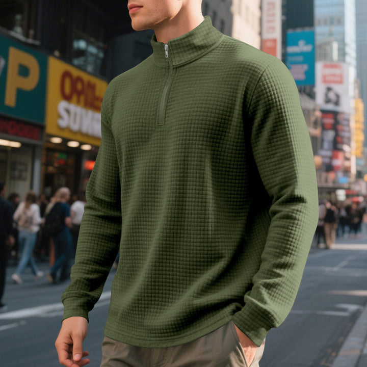 Men's Half Zip Sweater – Textured Jacquard Knit Pullover