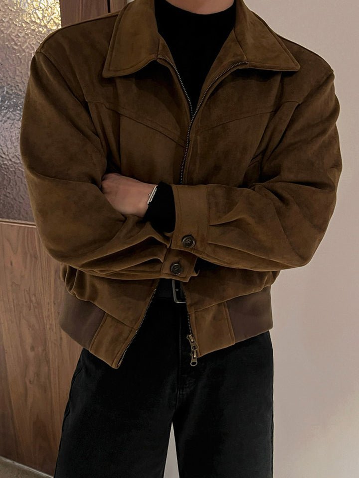 Men's Suede Look Collared Jacket – Lapel Style Outerwear
