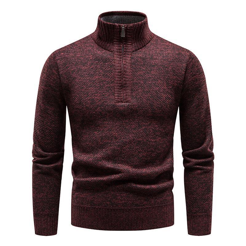Men's Cotton Pullover High Neck Sweater – Slim Jacquard Quarter Zip