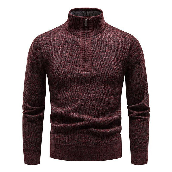 Men's Cotton Pullover High Neck Sweater – Slim Jacquard Quarter Zip