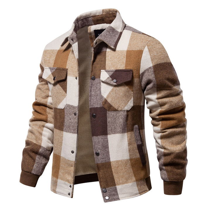 Men's Plaid Jacket – Cotton Outer, Zipper Pockets, Casual Fit