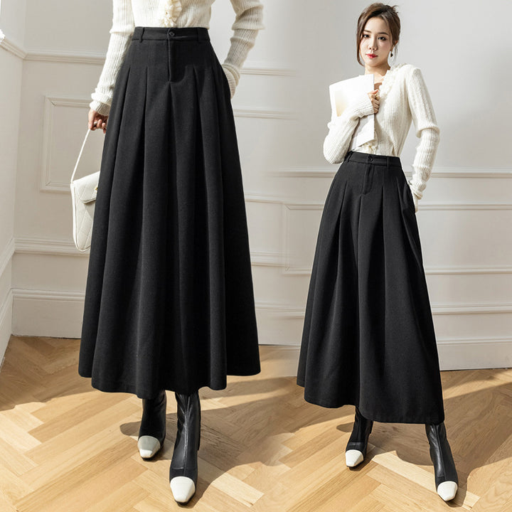 Women's Pleated Midi Skirt – Metal Silk High Waist A-Line Draped