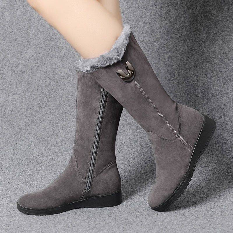 Vegan Leather Mid-Tube Boots for Women – Plush Lined & Non-Slip