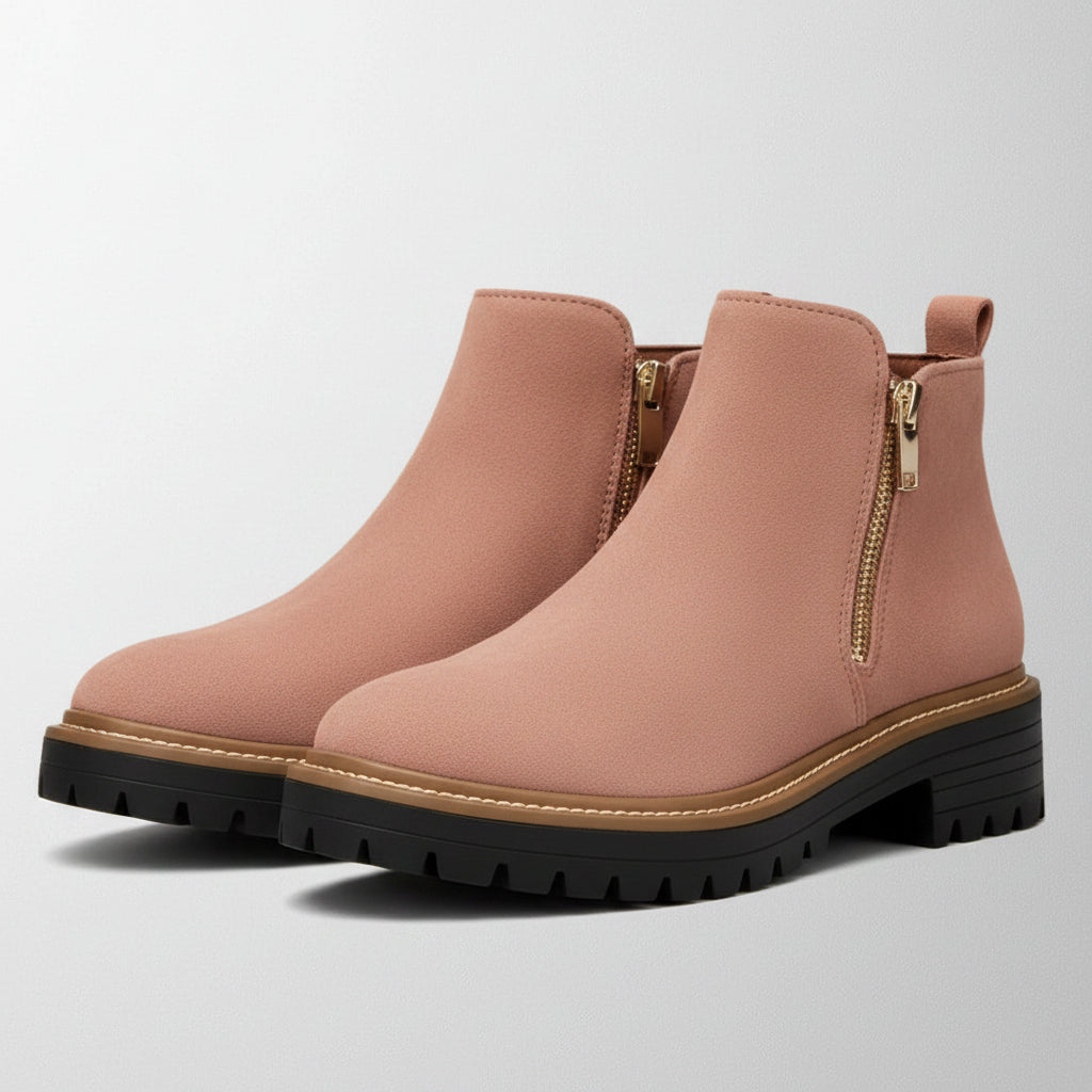 Women's Suede Ankle Boot – Chunky Mid Heel Side Zip Design