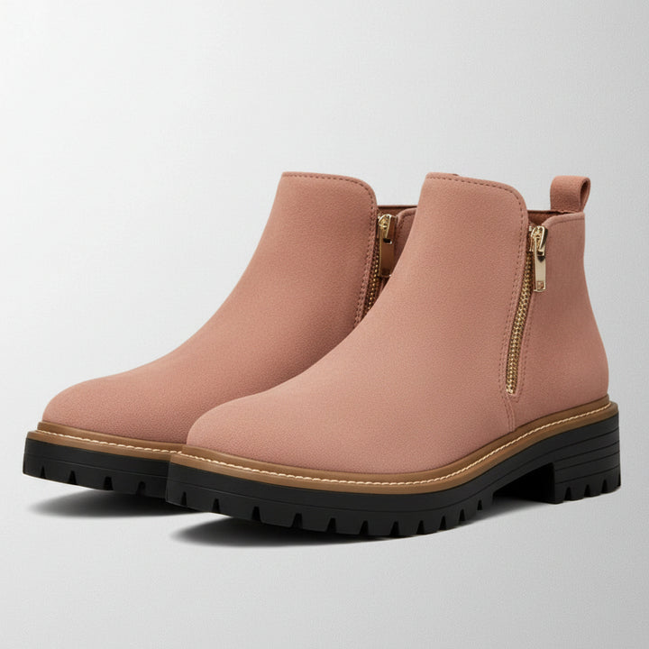 Women's Suede Ankle Boot – Chunky Mid Heel Side Zip Design