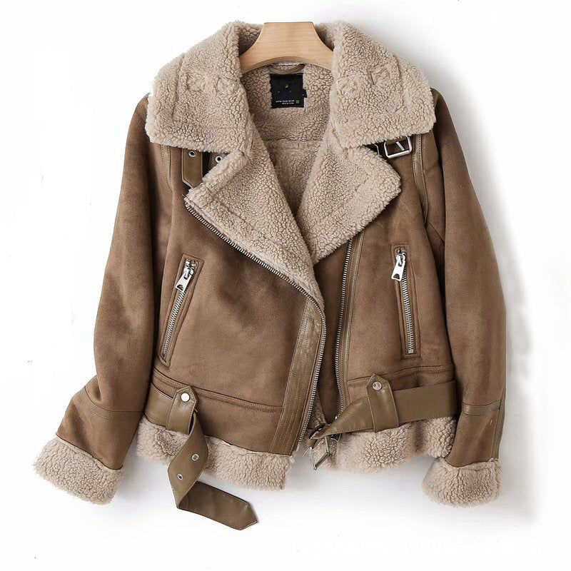 Suede Lapel Jacket for Women – Soft Lined Moto Style
