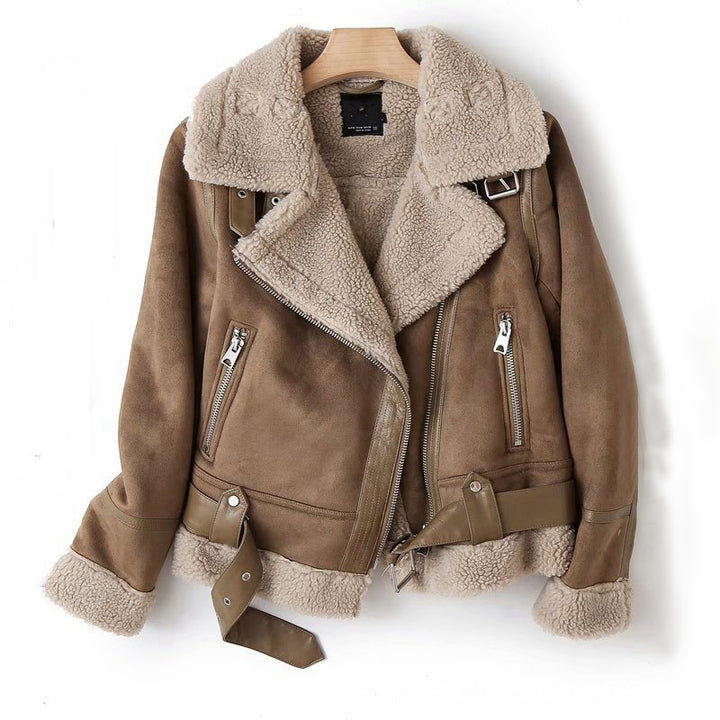 Suede Lapel Jacket for Women – Soft Lined Moto Style