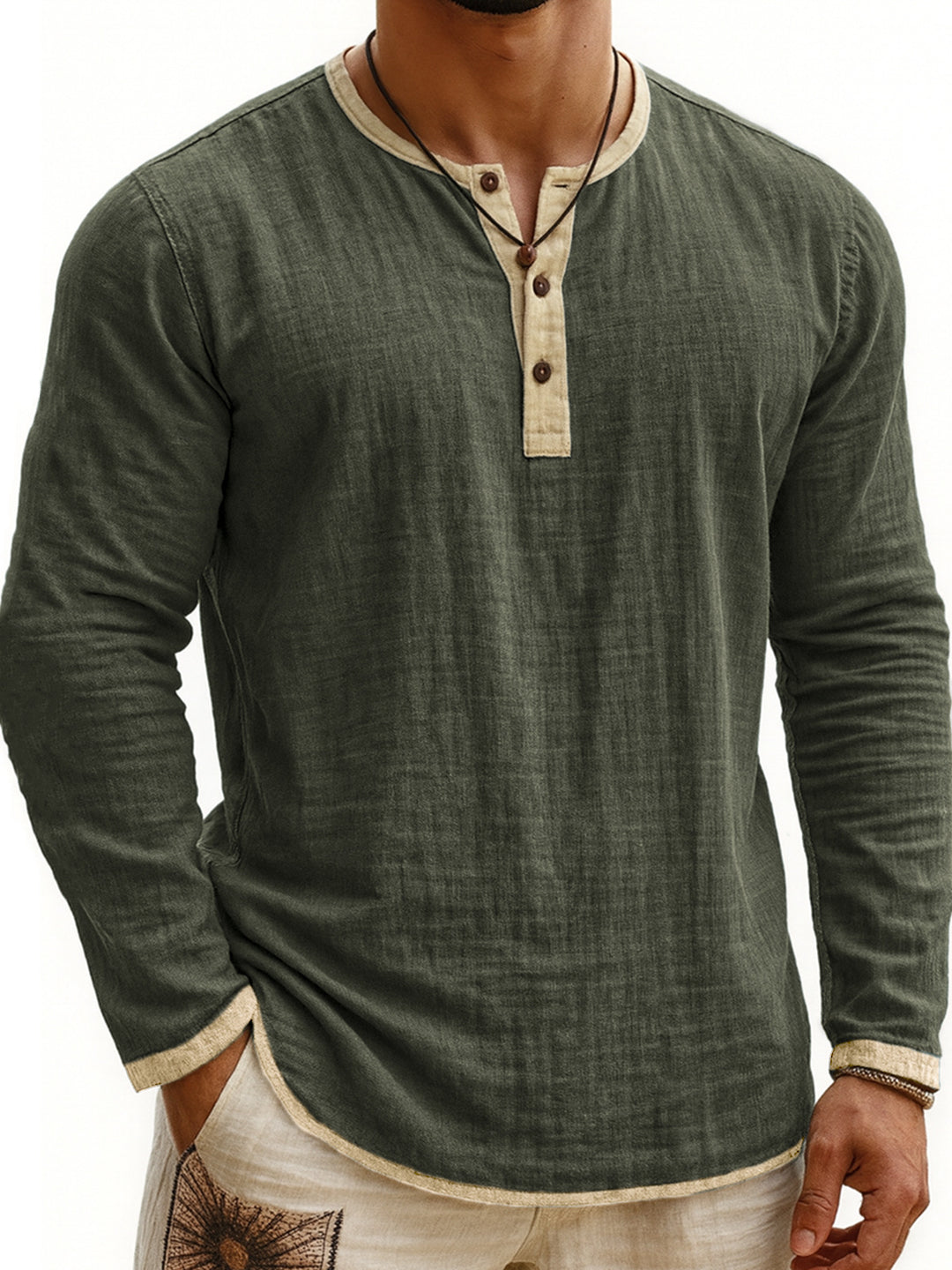 Henley Shirt for Men – Slim Fit, Soft Cotton, Two-Tone Digital Print