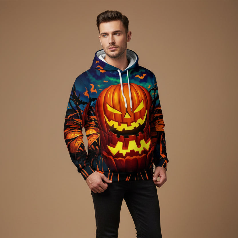 Men's 3D Pumpkin Head Hoodie – Relaxed Halloween Pullover