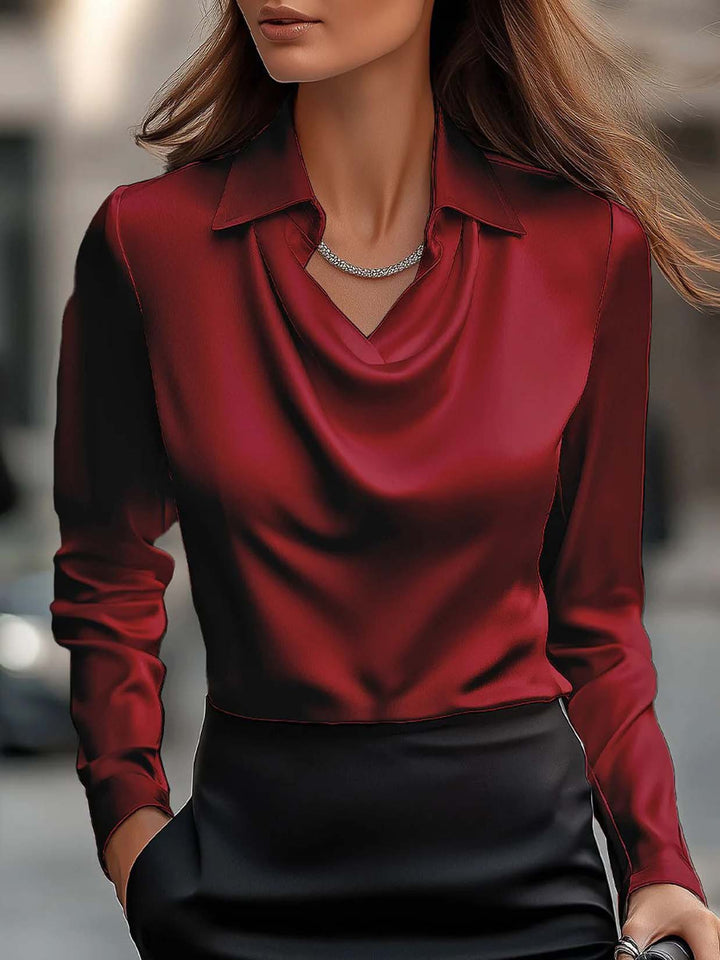 Women's Draped Ruffled Collar Blouse – Elegant Regular Fit Top