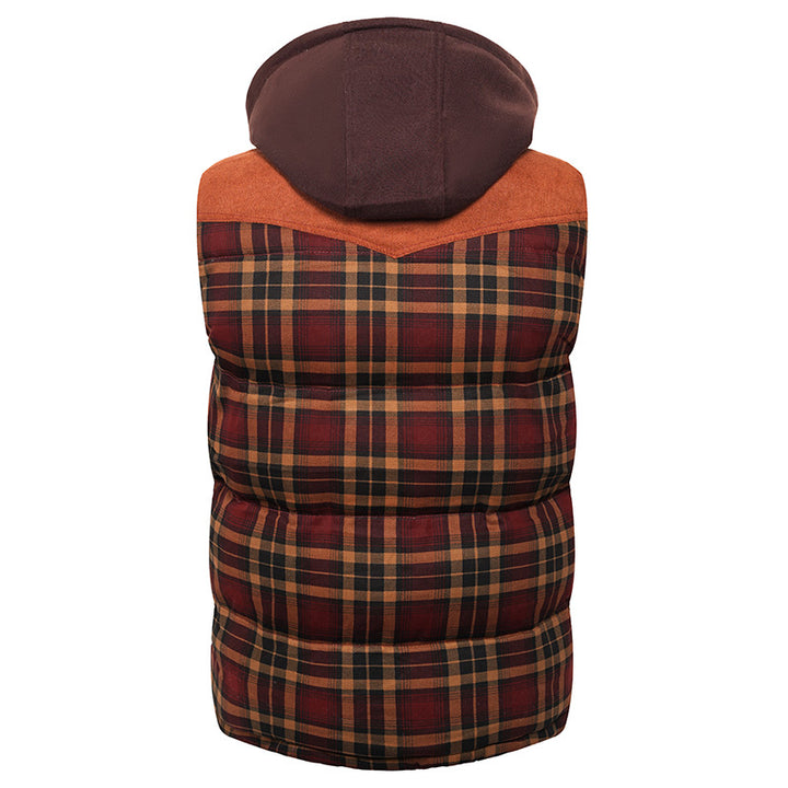 Men's Plaid Hooded Vest – Thick Padded Sleeveless Outerwear