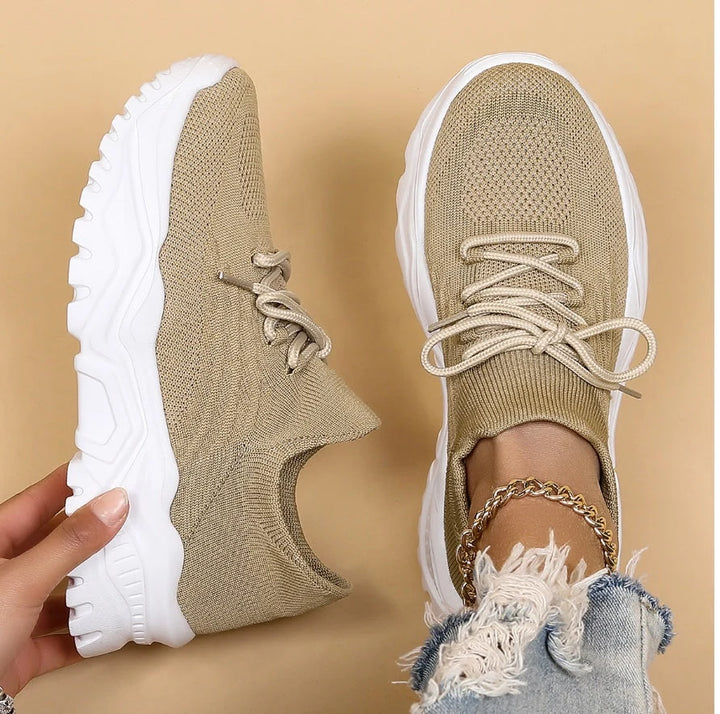 Women's Platform Sneakers – Breathable Fly-Knit Sports Shoes