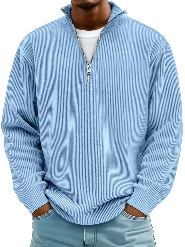 Men's Corduroy Stand Collar Sweatshirt – Zip Front, Solid Finish