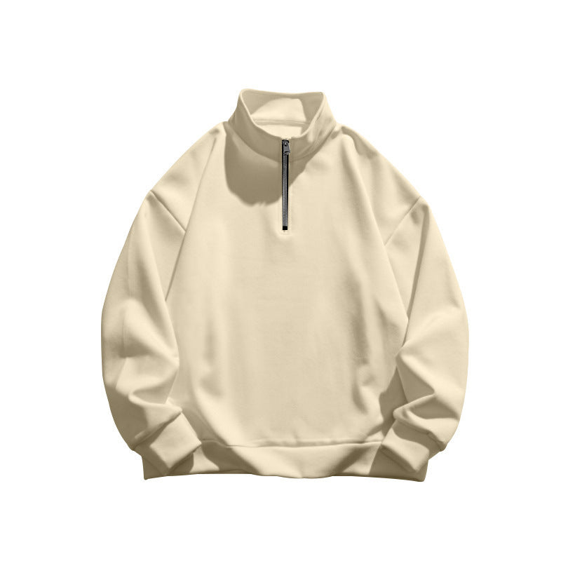 Men's Hoodie – Brushed Wool-Lined Half Zip Stand Collar Pullover