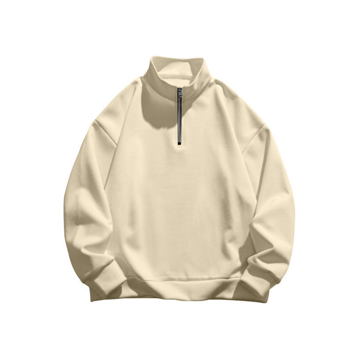 Men's Hoodie – Brushed Wool-Lined Half Zip Stand Collar Pullover