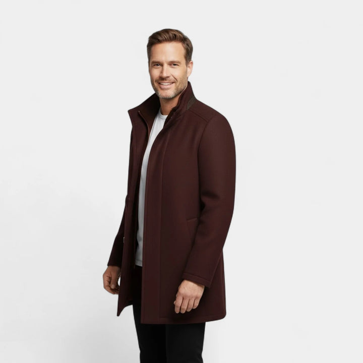 Men's Wool Coat with Double Collar & Removable Inner Vest