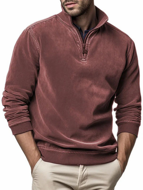 Men's Half Zip 3D Printed Sweater with Textured Patch Pocket