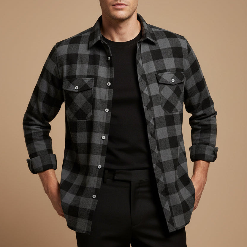 Men's Plaid Flannel Shirt – Relaxed Long Sleeve Button-Up Overshirt