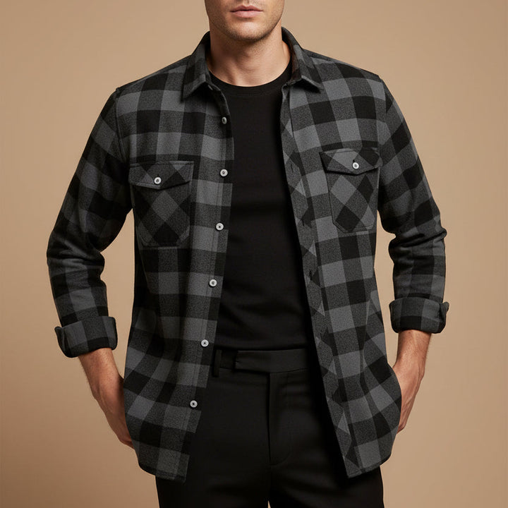 Men's Plaid Flannel Shirt – Relaxed Long Sleeve Button-Up Overshirt