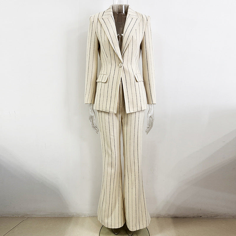 Men's Pinstriped Suit Jacket and Pants Two Piece Set – Brushed Finish