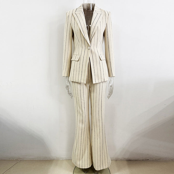 Men's Pinstriped Suit Jacket and Pants Two Piece Set – Brushed Finish