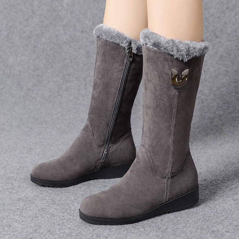 Vegan Leather Mid-Tube Boots for Women – Plush Lined & Non-Slip