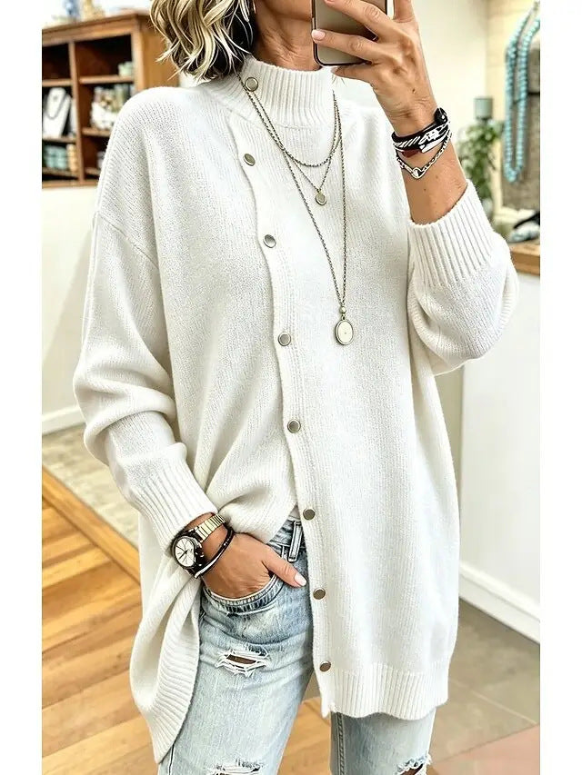 Women's Knit Turtleneck Cardigan – Button-Front Mid-Length Layer