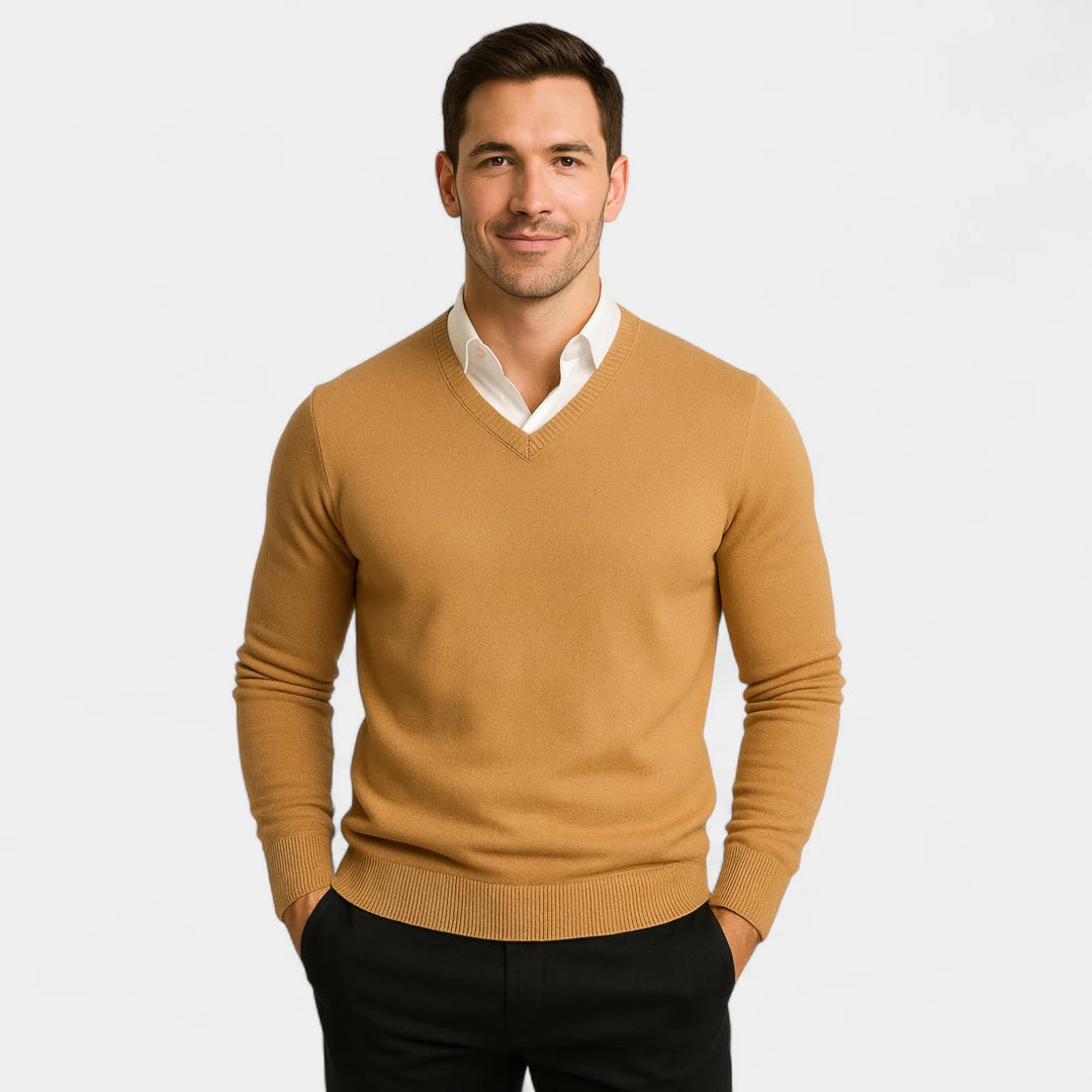 Men's Technical Knit V-Neck Sweater – Slim Fit Performance Pullover
