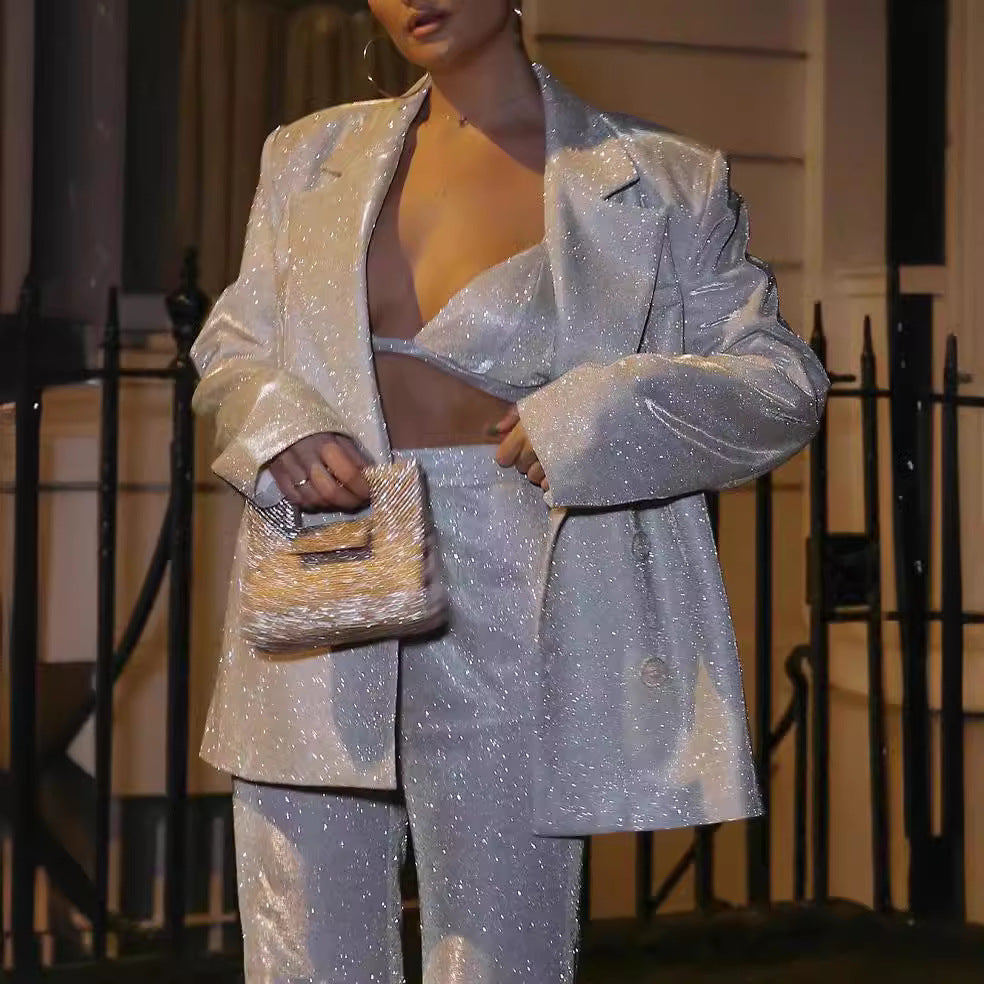 Three Piece Women's Suit Set – Blazer, Bralette, Trousers