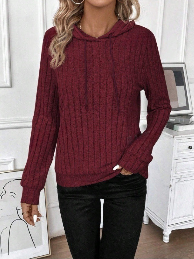 Women's Pullover Hoodie – Ribbed Knit Textured Cotton Sweater